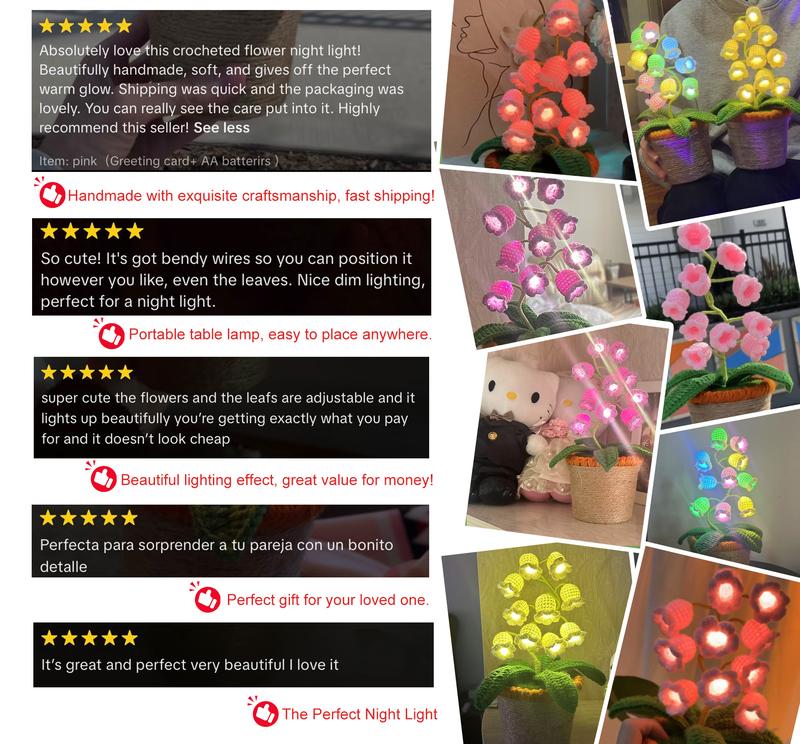 Product Introduction of Handmade Crocheted Halloween Lily of the Valley LED Lantern｜Multi-color lighting + DIY Spooky Card ｜Pumpkin Party Prop/Christmas Decor/Heartfelt Valentine's Gifts/Mother’s Day Gift Handmade Flower Lamp Bedside Nightlight 8