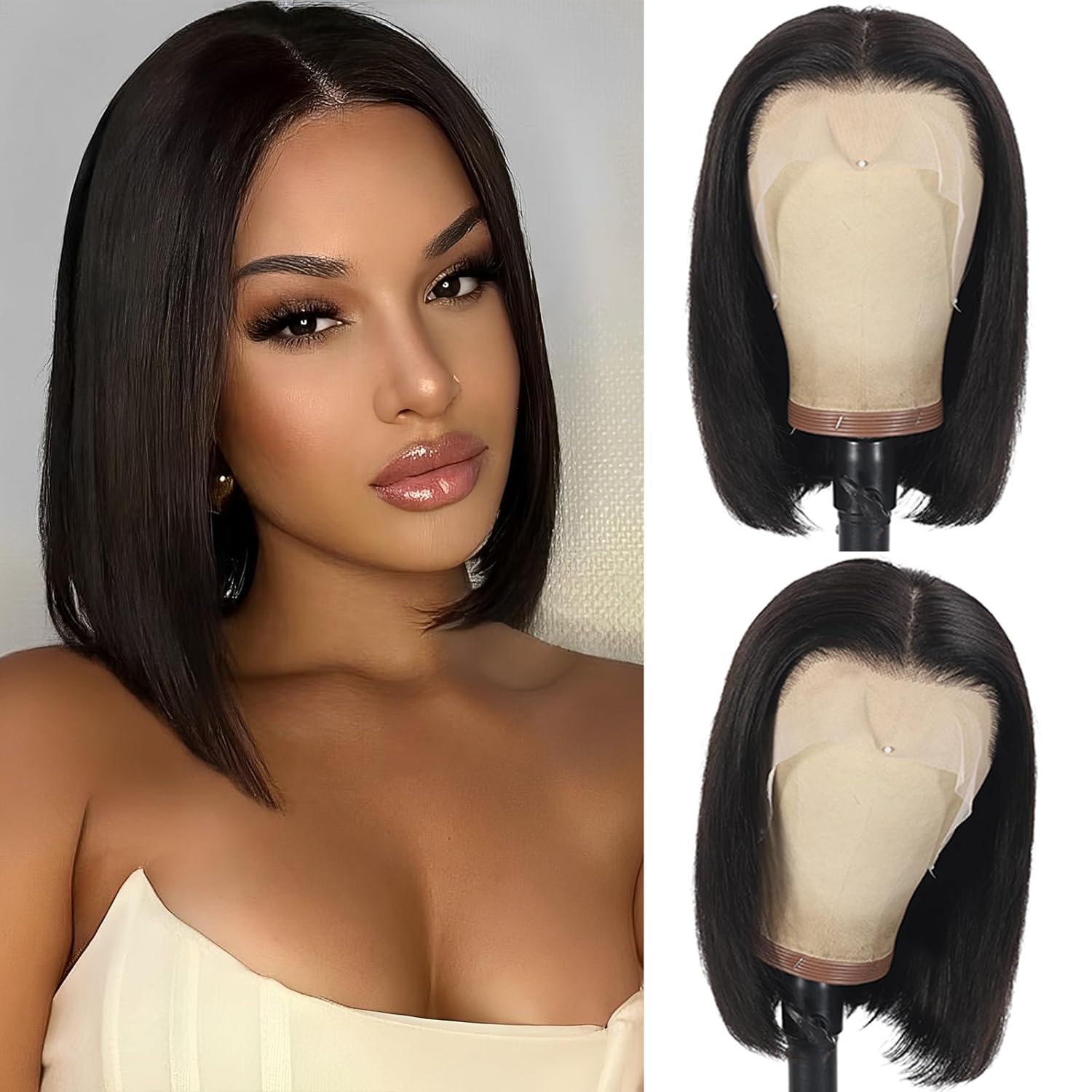 Lalula 10 Inch Bob Wig Human Hair 13x4 HD Lace Front Wigs Human Hair Pre Plucked Short Bob Wig Lace Frontal Wigs for Black Women 180% Density Straight Human Hair Wig Natural Color