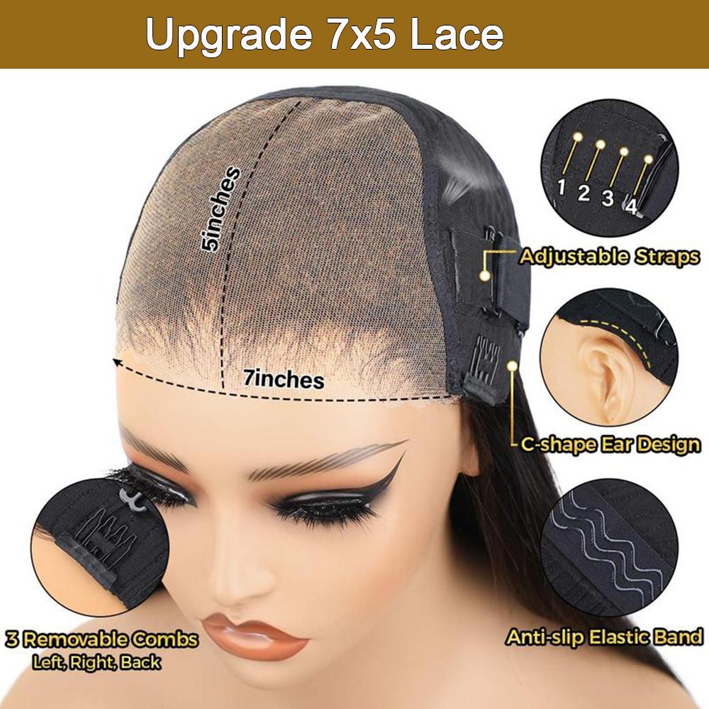 Midulla Water Wave Wear to Go Glueless Wigs Human Hair Pre Bleached Knots 7x5 Pre Cut Lace Closure Wigs Pre Plucked Curly Human Hair Lace Front Wigs Beginner Friendly