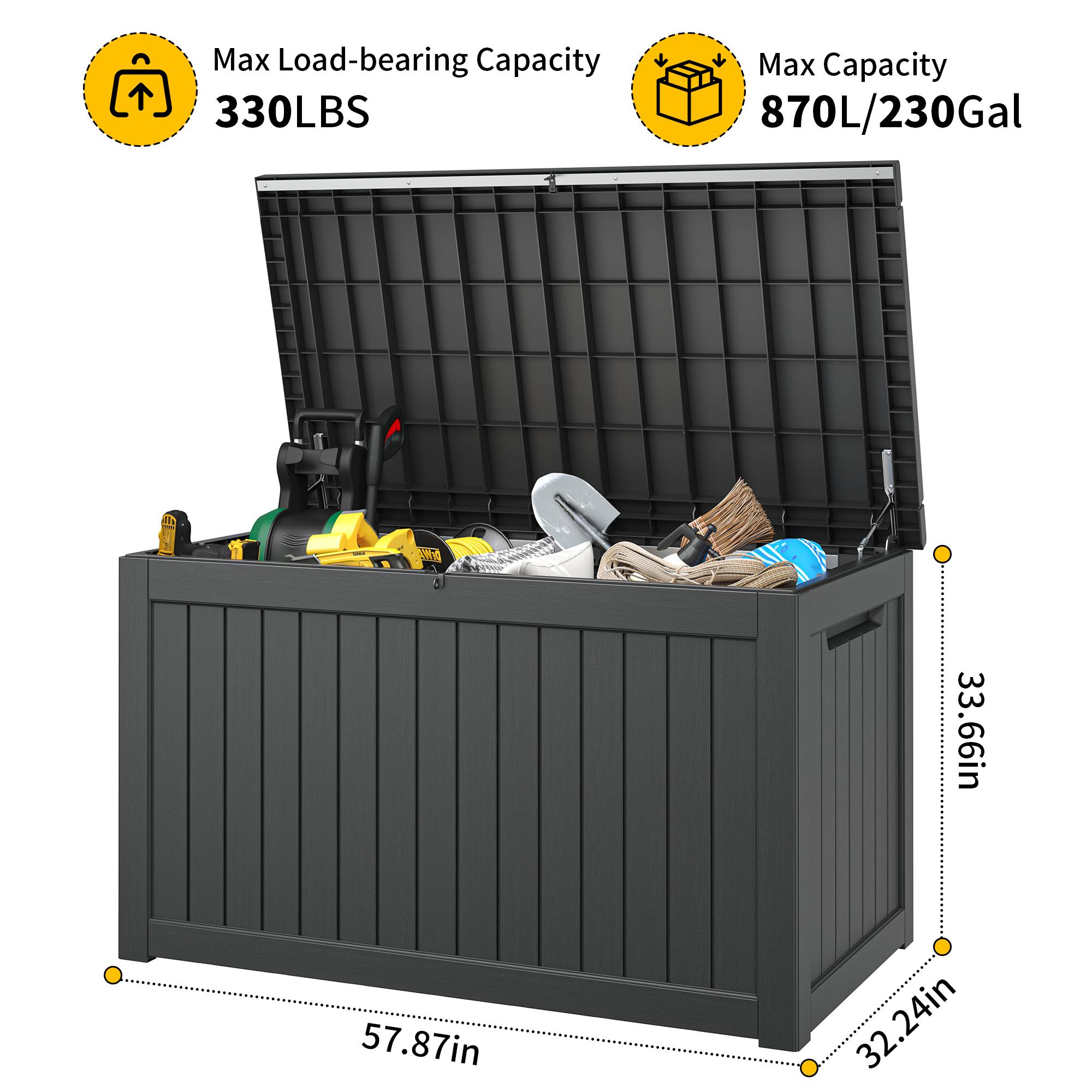 31/72/120/150/180/230 Gallon Resin Outdoor Storage Deck Box (padlock not included) – Waterproof, UV-Resistant, Multi-Functional Durable Plastic Organiser