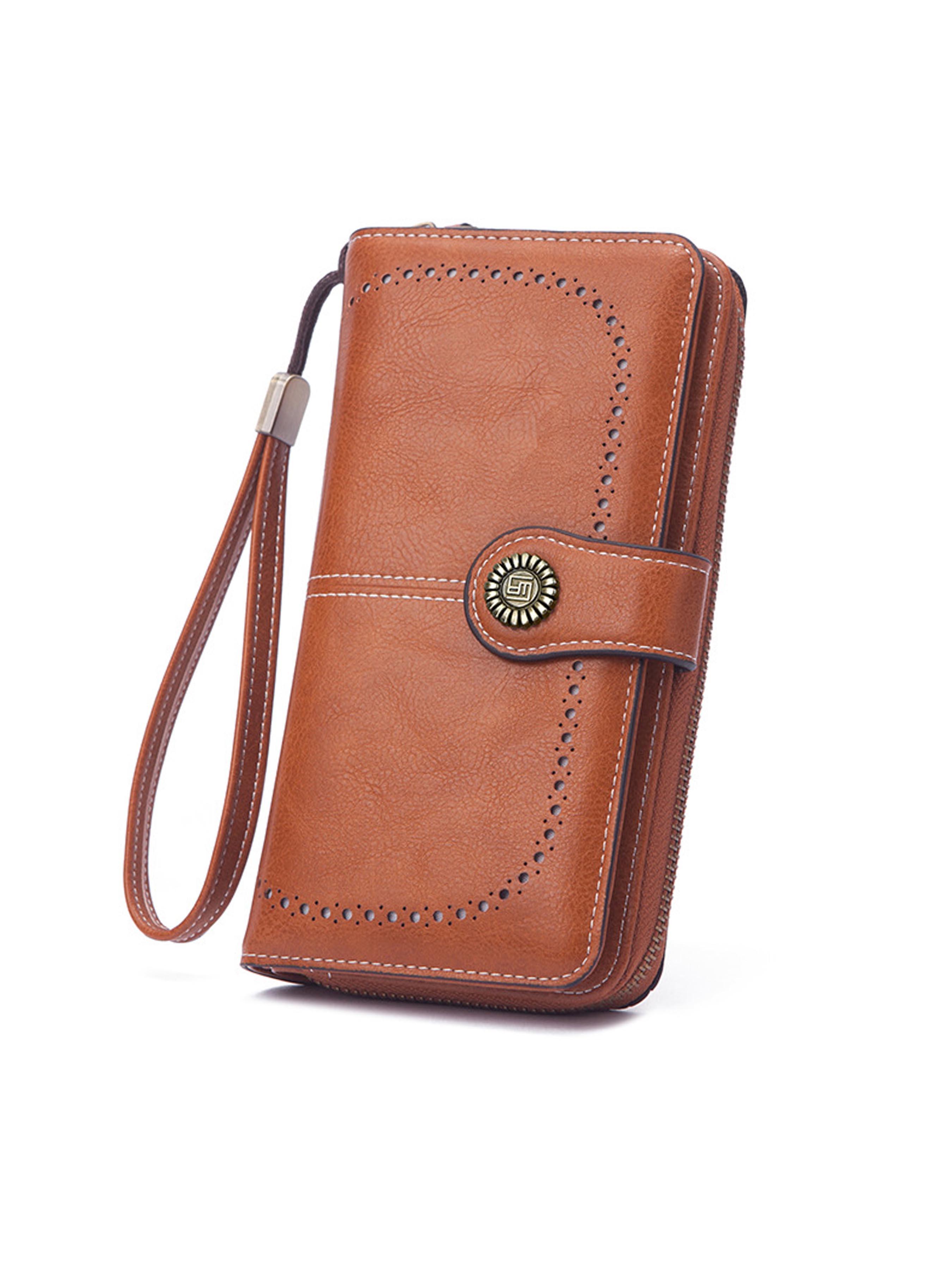 Women's Elegant Solid Color Long Wallet with Wrist Strap, Stylish Wallet, Multi-Functional Rfid Protection Zipper Wallet, Large Capacity Daily Use Handbag