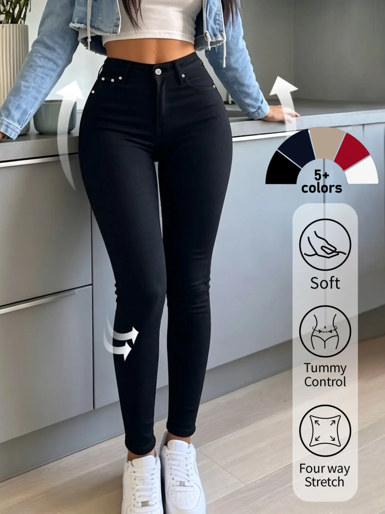 Women's Shaping Nine-Inch Pants, Solid High-Waisted Tight Fit, Stretchy Breathable Fabric, Versatile Long Pants for All Occasions