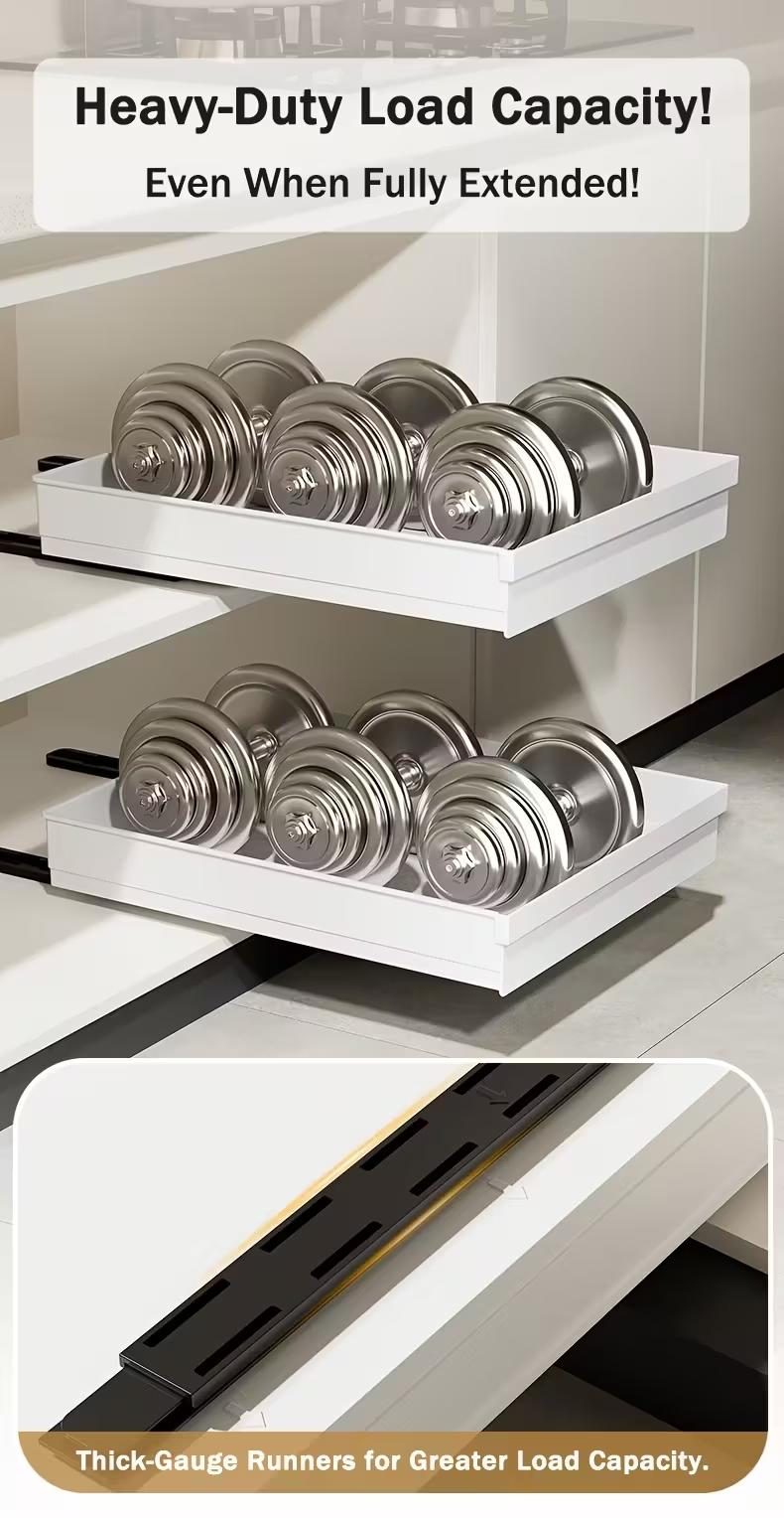 Space-Saving Sliding Storage Rack, Easy Setup Kitchen Bathroom Under Sink Cabinet Door Drawer Area, Compact Design Durable Structure