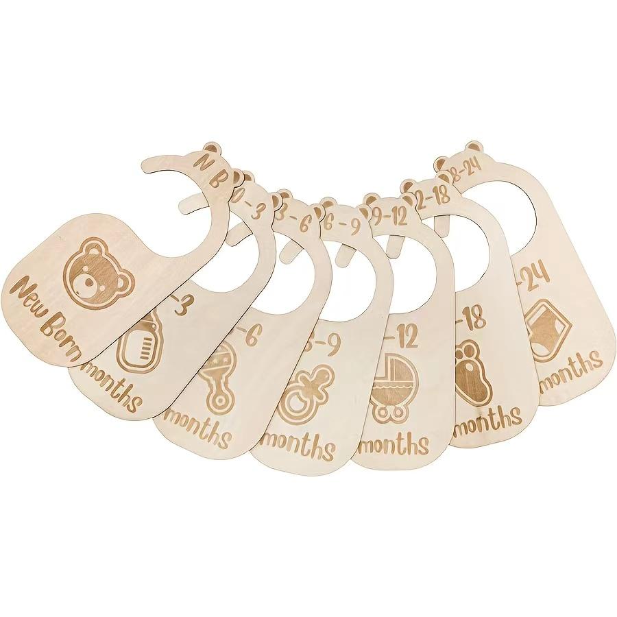 Wooden Clothes Hanger Organizers Hanging Board Set, Baby Clothing Dividers for Newborns 0-24 Months, 8-Piece Nursery Storage Solution