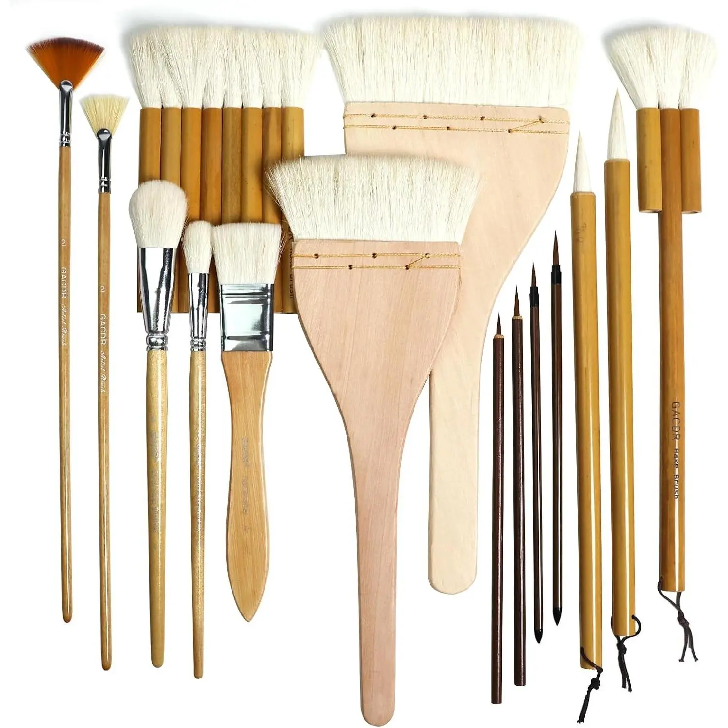 Pottery Brushes for Glazing, 15 Pcs Ceramic Brush Set With Storage Box, Wool Bamboon Hake for Pottery, Acrylic, Watercolor