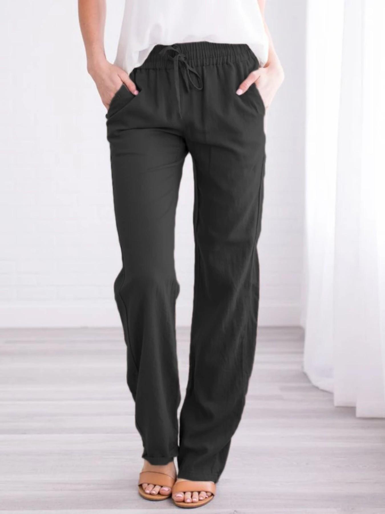 New Summer Autumn Cotton Linen Drawstring Loose Fit Casual Wide Leg Long Pants for Women, Comfortable and Stylish Bottoms