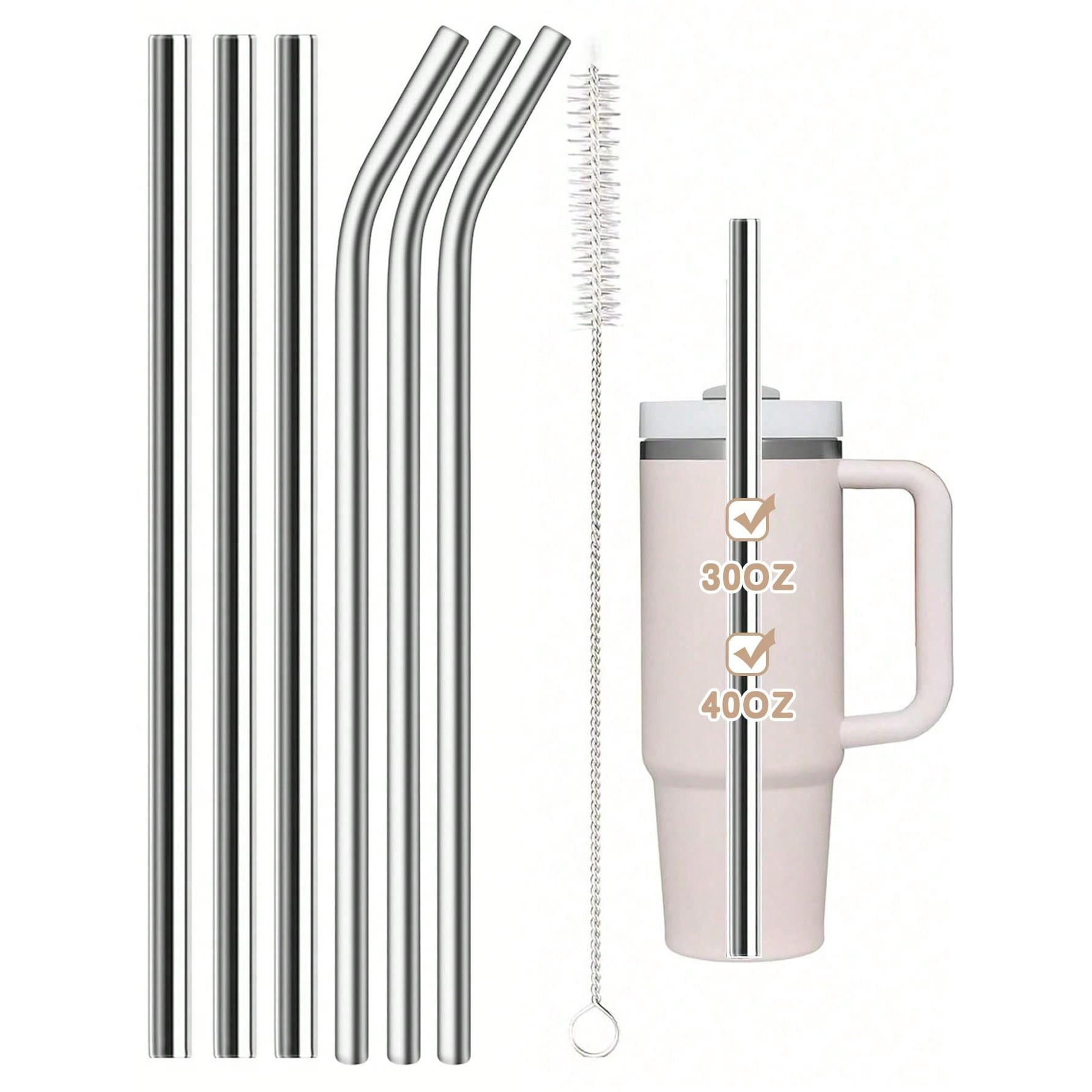 1/2/4/6PCS Extra Long Stainless Steel Reusable Metal Straws with Cleaning Brush - Perfect for Stanley 40oz & 30oz Tumbler, Eco-Friendly Replacement for Plastic Straws, Durable and Easy to Clean, Hot Selling Sustainable Accessories