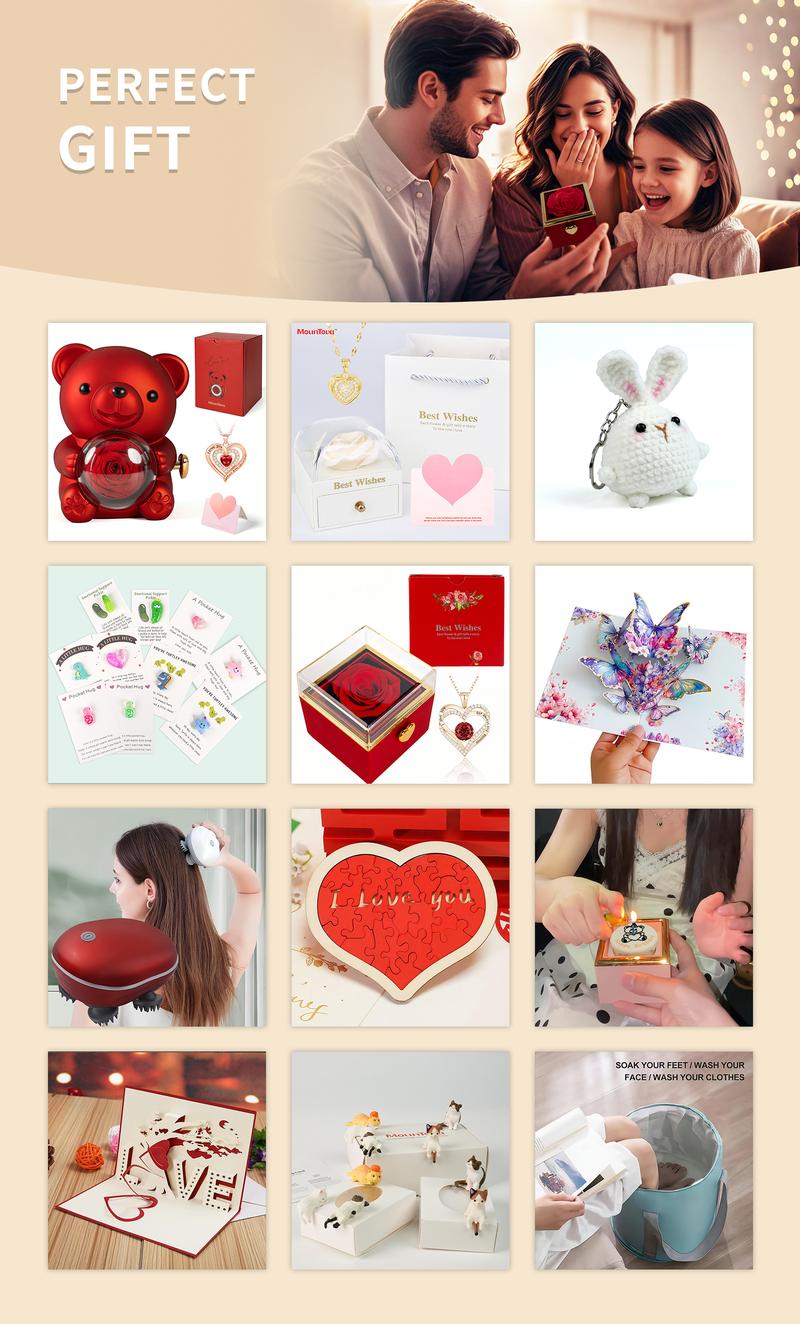 【With Ring】Mountova Red Rose Box with Automatic Flip Jewelry Holder White Ring,Pink Cake Surprise Set for Girlfriend Mom Anniversary Present Ideal for Special Occasions