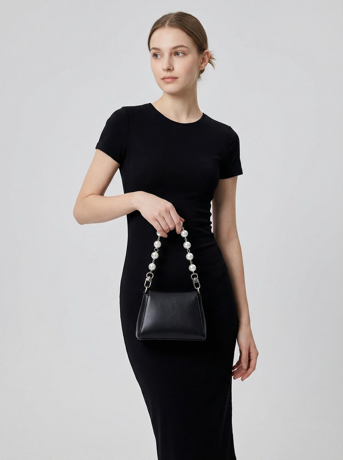 Faux Pearl Bag Chain Strap Silver Metal Decorative Purse Chain for Shoulder Bags Top Handle Mini Bags Handbag Accessory