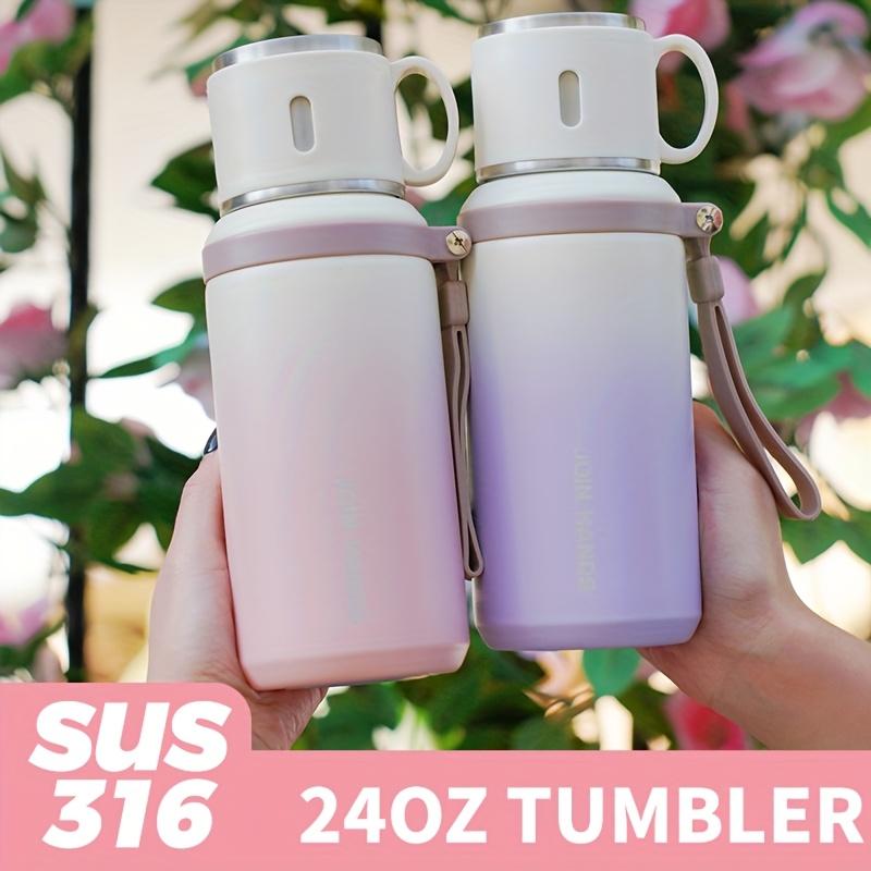 316 Stainless Steel Vacuum Insulated Sports Water Bottle, Gradient Color, with Lid, Tea Filter, Handle, 700ML/24oz, Outdoor Travel Mug