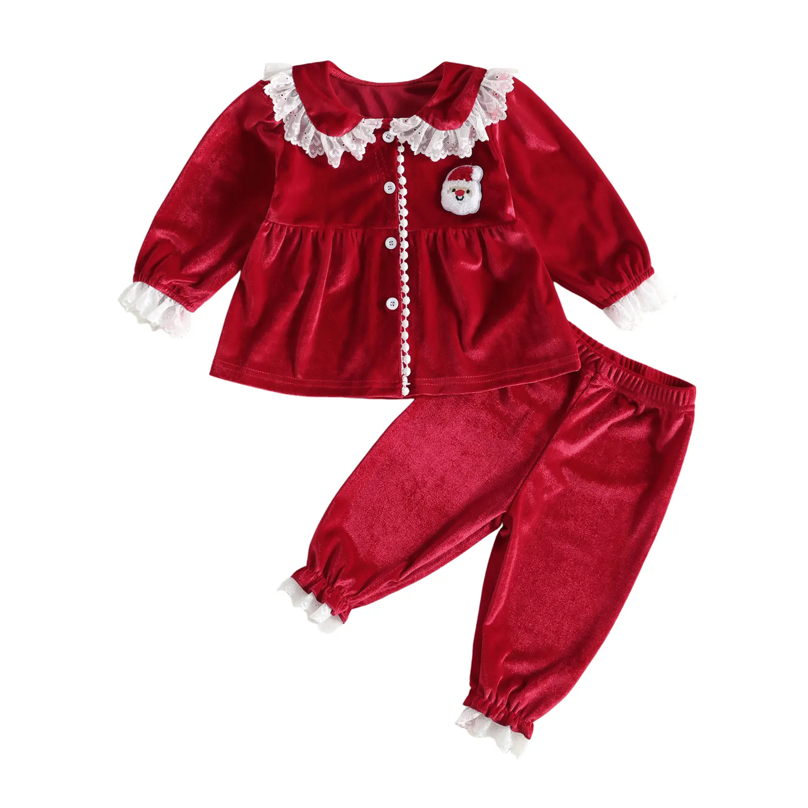 Meihuida Toddler Baby Little Girl Christmas Pajama Set Button Down Long Sleeve Shirt and Pants Set Loungewear 1-6 Years