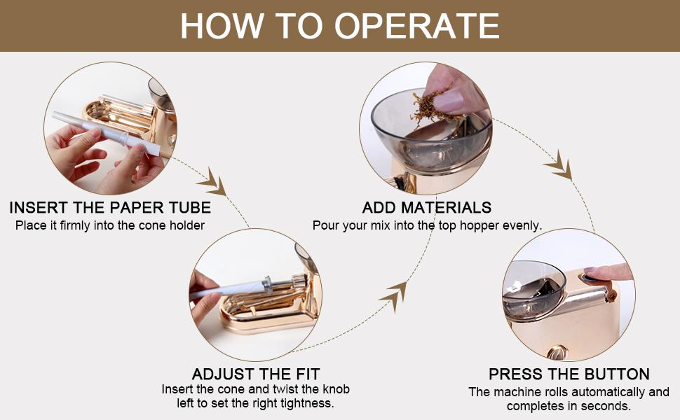 CAPTAIN Rollling Machine Electric, Cone Loader Filler Rolller for 6.5mm & 8.0mm Herbal Blends Roller, Golden