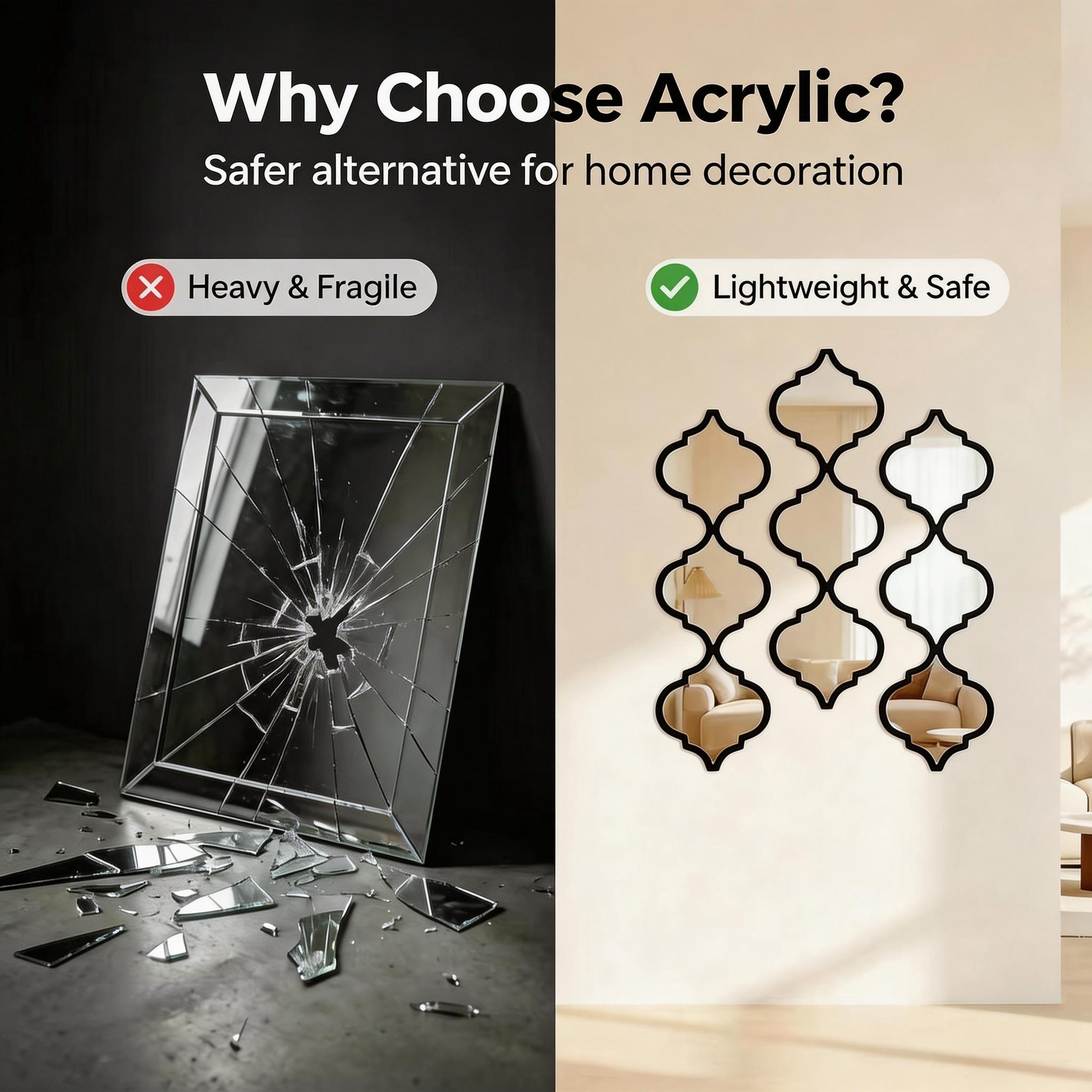 9pcs/12pcs Moroccan Style Artistic Mirror Set, Classic Wall-Mounted, Plastic Frame, Polished Ends, Ideal for Bathroom, Living Room, Hallway Decor