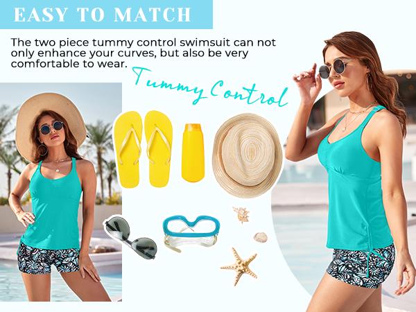 Tempt Me Two Piece Tankini Swimsuits for Women Tummy Control Bathing Suit with Shorts Athletic Swimwear