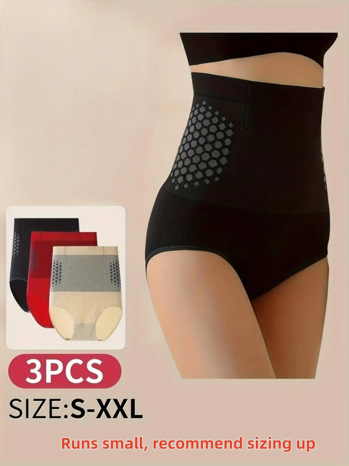 3-Pack High-Waisted Women's Shapewear Panties, Peach Colors, Seamless Elastic Waist, Comfortable Invisible Underwear, All Seasons, Body Shaping Underwear, Body Shapers