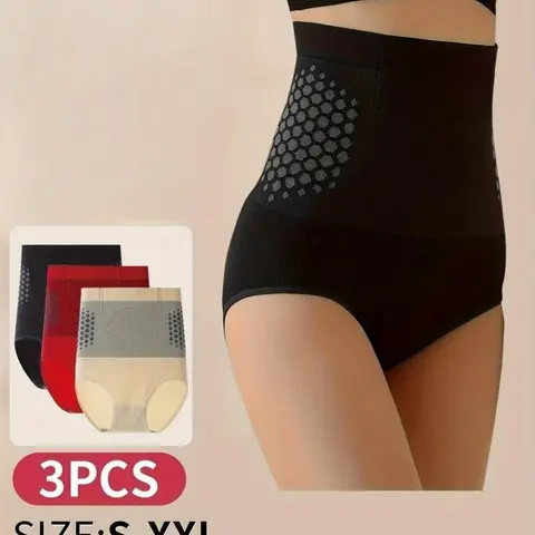 3-Pack High-Waisted Women's Shapewear Panties, Peach Colors, Seamless Elastic Waist, Comfortable Invisible Underwear, All Seasons, Body Shaping Underwear, Body Shapers