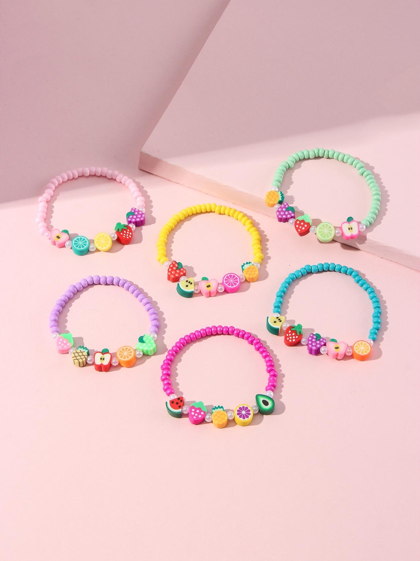 6pcs/set Multicolor Acrylic Fruit Polymer Glass Bead Bracelet Set, Girls' Party Gift, Casual Wear, Random Colors, All Seasons