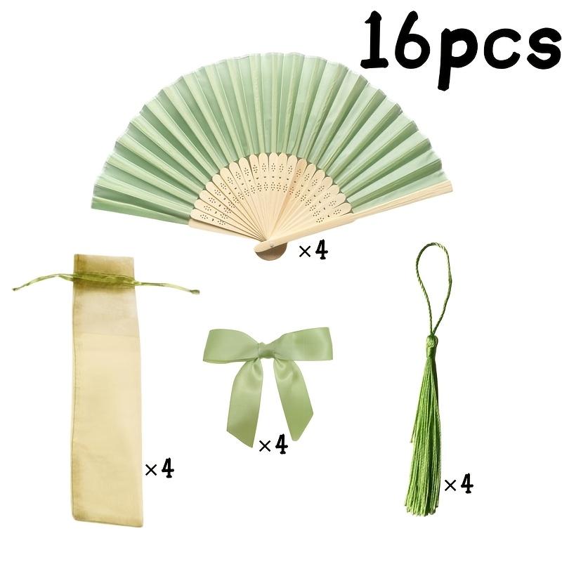 Gift for Her/Him 16pcs Green Wedding Favor Fan Set, Women's Handheld Folding Fan with Green Bow, Tassel, Gift Bag, DIY Decorative Women's Gift, Wedding Party Decoration. Suitable for Bridal Shower Favors, Return Gifts, Wedding Banquet Gifts