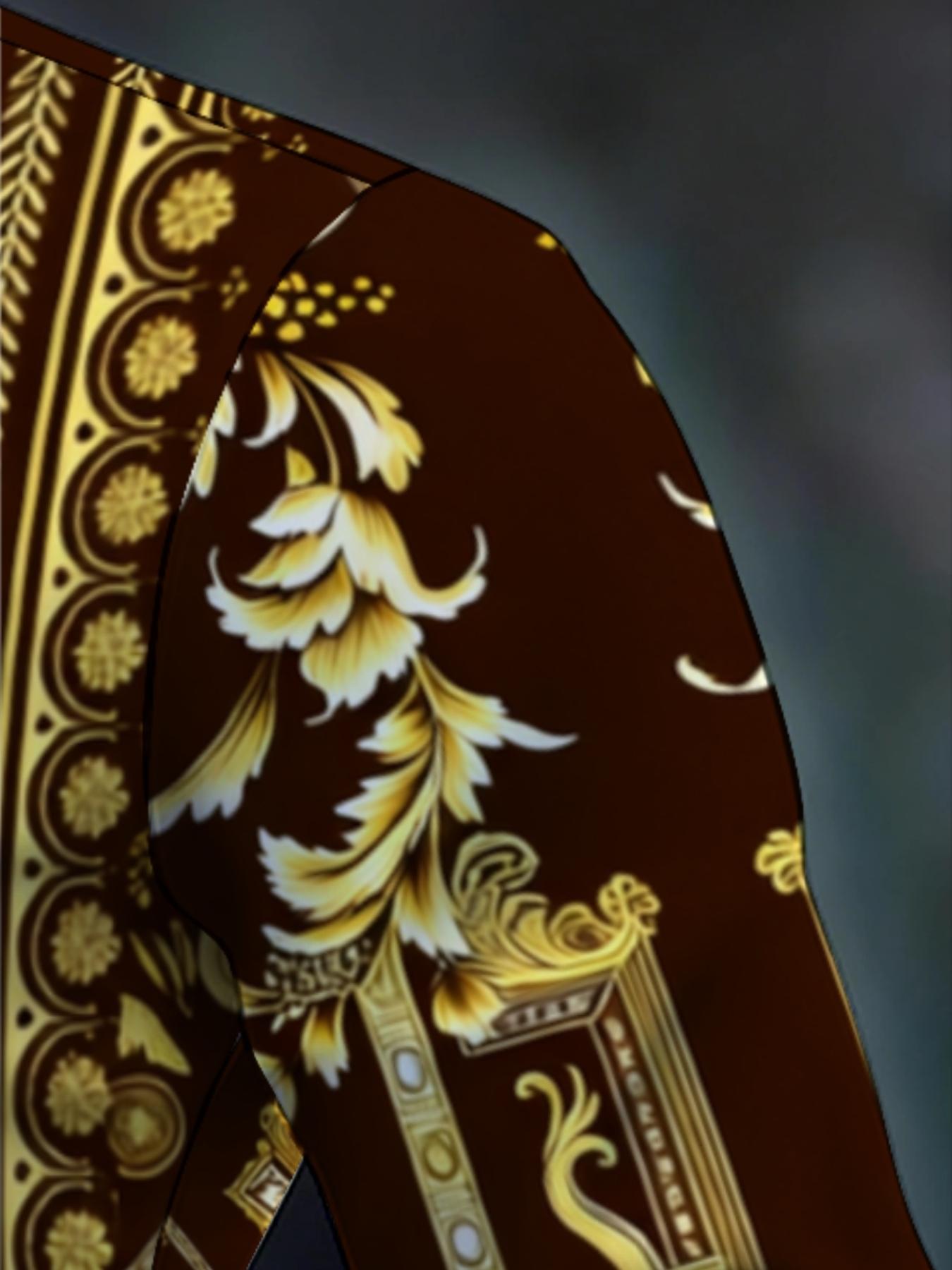 Men's Long Sleeve Shirt dark brown golden baroque print Novelty Pattern
