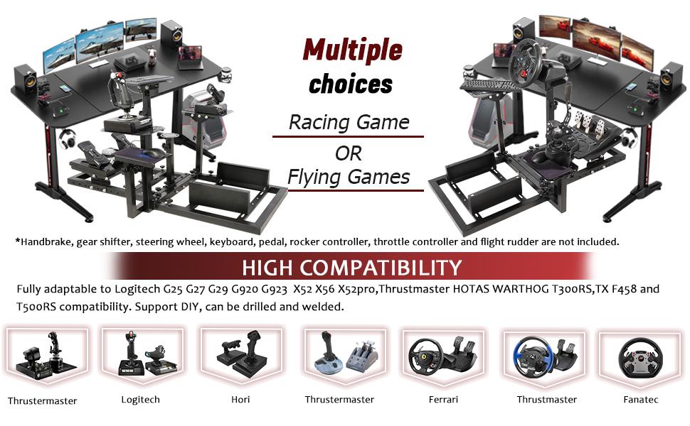 Supllueer Racing Flight Simulator Cockpit Adjustable Fit for Thrustmaster Hotas Warthog T300 Logitech X52 PRO G920 G923 Fanatec Racing Wheel Stand Without Seat Wheel Pedal Throttle Joystick Keyboard