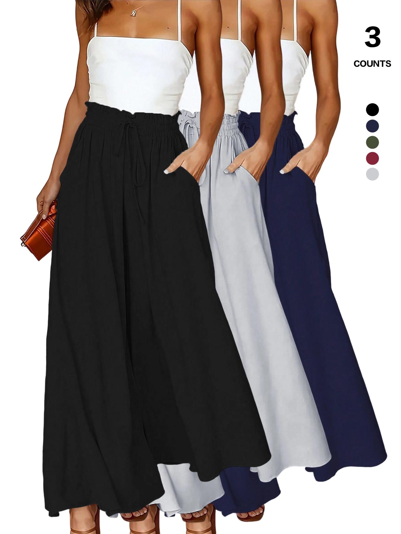 Women's Wide Leg Pants, Casual Loose Fit High Waist Drawstring Palazzo Trousers with Pockets, All Season Comfortable Design 2026 Casual Fashion Trousers