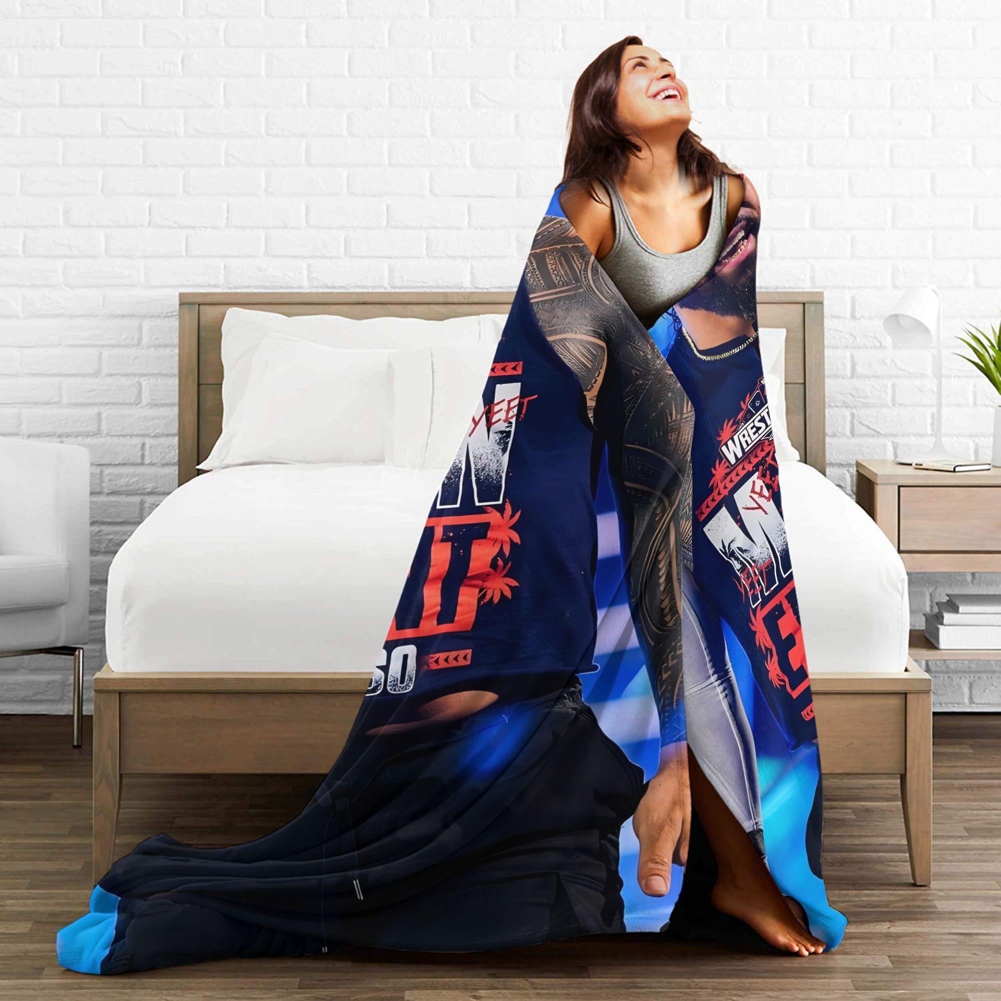 A Jey Uso pattern printed flannel blanket, soft and suitable for all seasons, perfect for bed, sofa, office or travel camping, a gift for fans