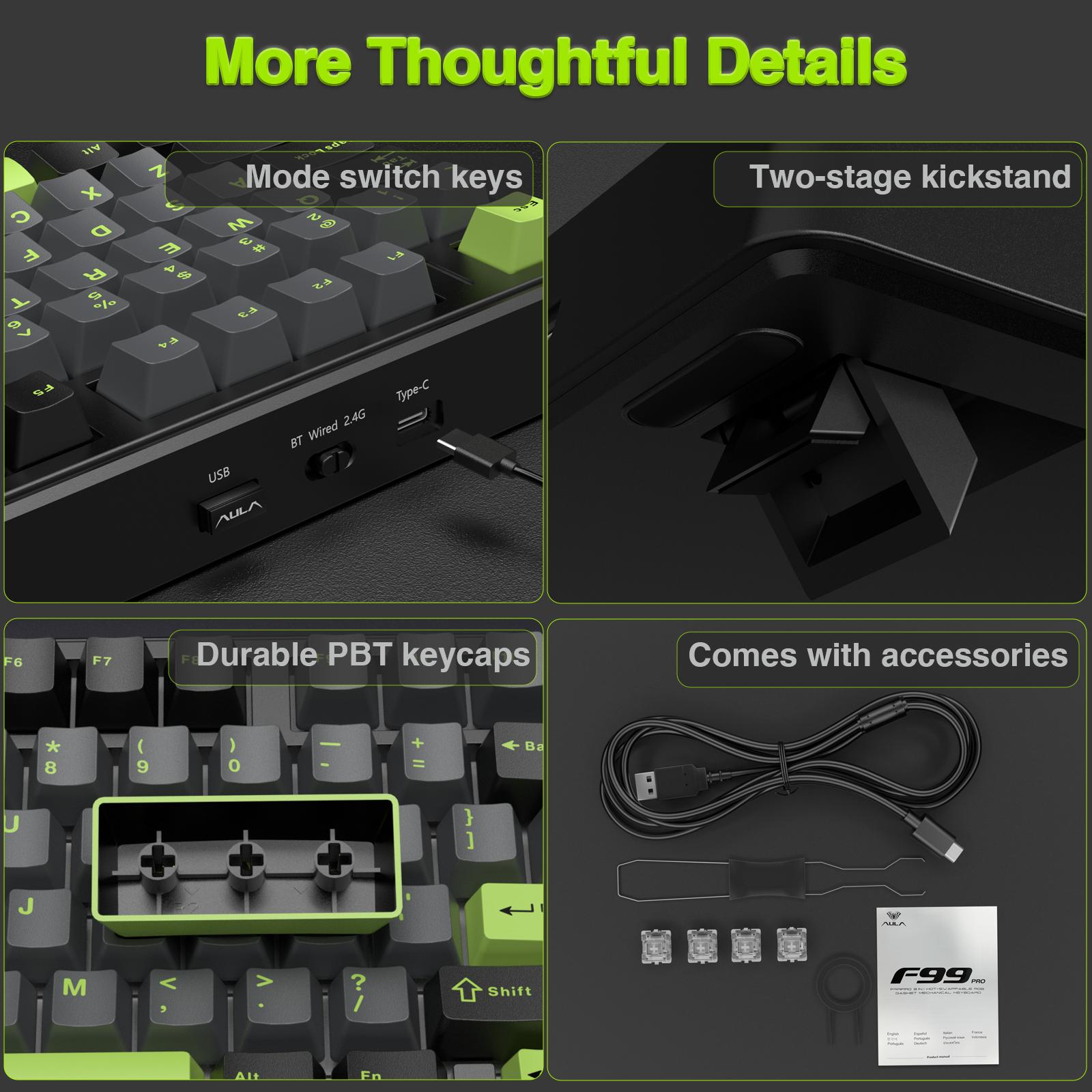 AULA F99 Pro Wireless Gaming Mechanical Keyboard with Knob Control, Tri-Mode BT5.0/USB-C/2.4GHz Hot Swappable Custom Keyboard,Pre-lubed Linear Switches,Gasket Structure,RGB Backlit Computer Gaming Keyboards PC Accessories   TikTokShopfalldealsforyou