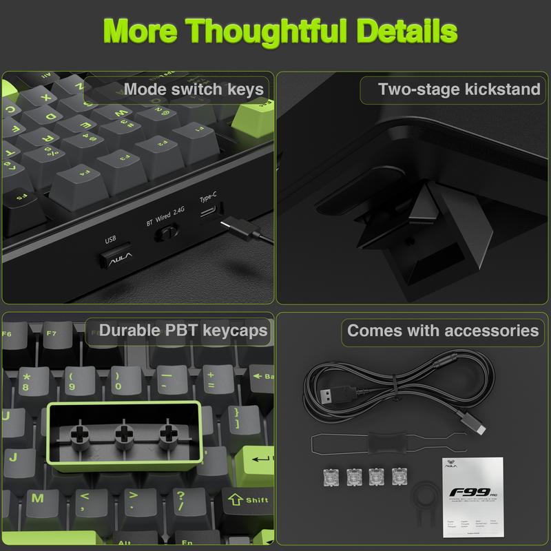 AULA F99 Pro Wireless Gaming Mechanical Keyboard with Knob Control, Tri-Mode BT5.0/USB-C/2.4GHz Hot Swappable Custom Keyboard,Pre-lubed Linear Switches,Gasket Structure,RGB Backlit Computer Gaming Keyboards PC Accessories   TikTokShopfalldealsforyou