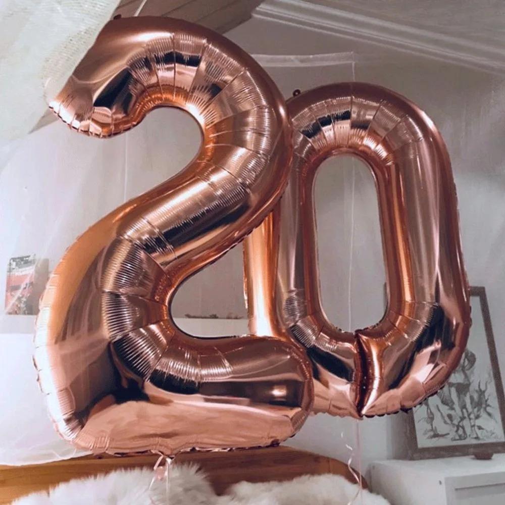 Durable 3D Rose Gold Number Balloons Set for Wedding Anniversary Party Decor, Romantic Metallic Backdrop Photo Props, Festival Celebration Background Wall Decoration