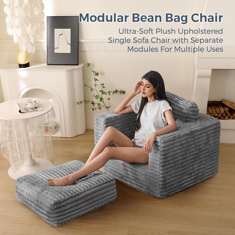 MAXYOYO Ergonomic Grey Bean Bag Chair, Boneless Couch & Modular Floor Lounger with Pillows, Plush Faux Fur Lazy Sofa for Living Room & Bedroom MAXYOYO Ergonomic Grey Bean Bag Chair, Boneless Couch & Modular Floor Lounger with Pillows, Plush Faux Fur Lazy Sofa for Living Room & Bedroom
