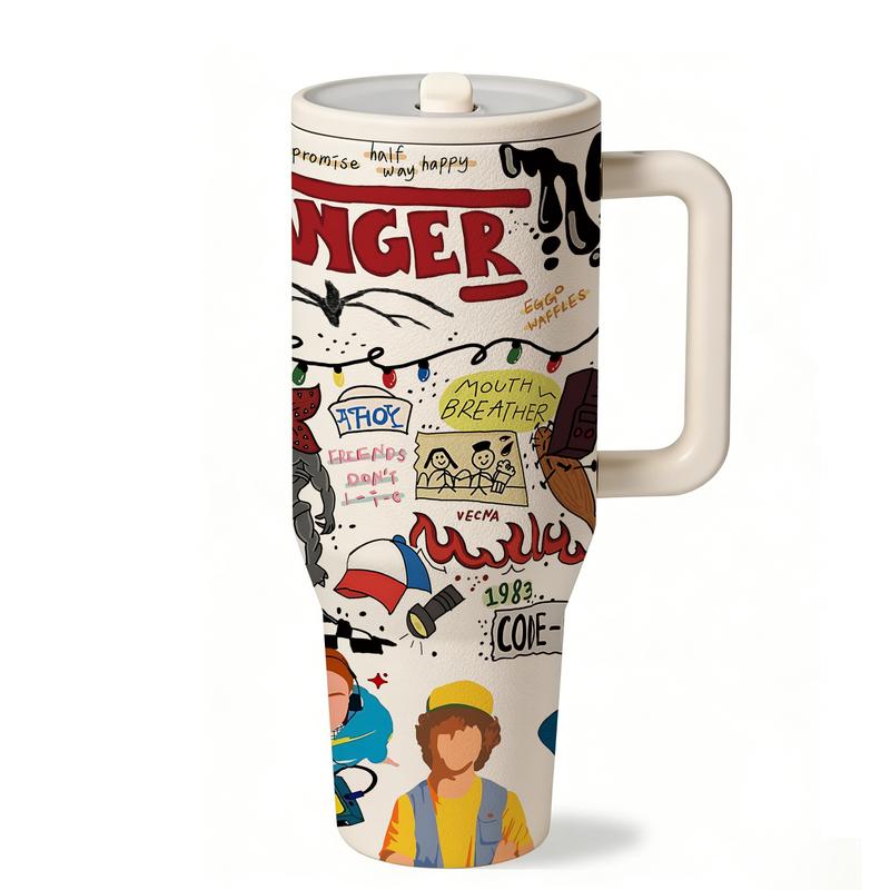 1 Pc 40oz Insulated Mug Tumbler, Double Wall Vacuum Cup, Leak-Proof Skinny Thermal Mug for Hot Cold Drinks, Keeps Hot 12 Hours Cold 24 Hours, Vintage Cartoon Art Style Gift for Women Men, Holiday Birthday Festival Office Daily Use