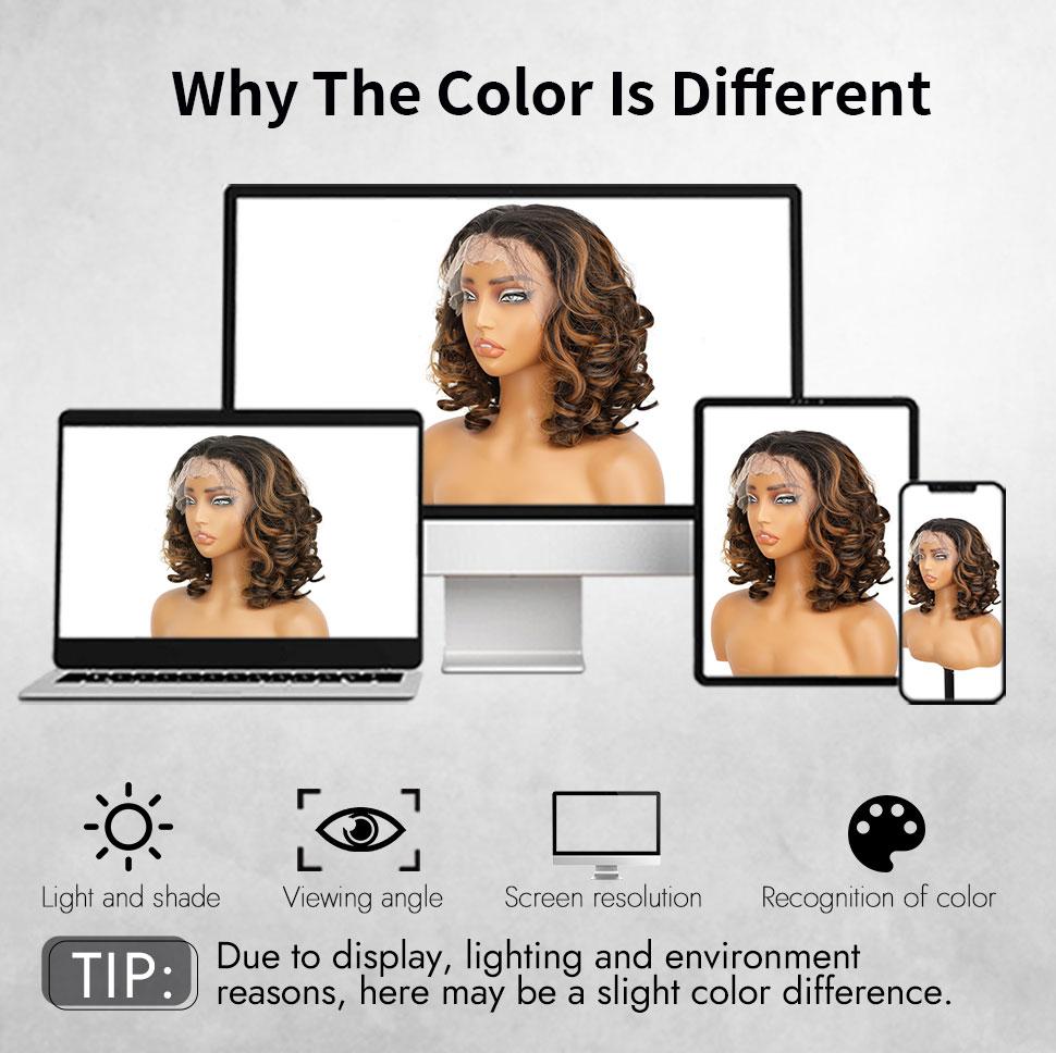 [ AISI HAIR ]13X4 short Lace Front  12inch Curly large Hair wave Wigs for women, Synthetic Wig for Daily Party Use (Black with Brown HighLight)