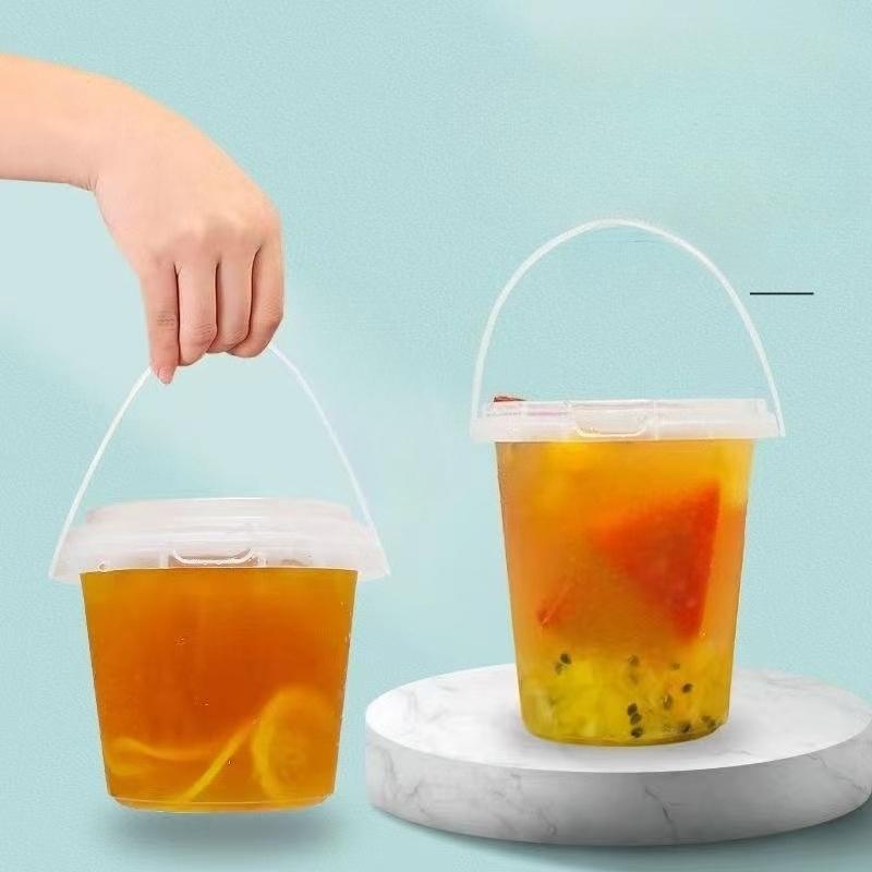 6-piece set of 500ml disposable plastic beverage containers with handles, lids, and straws; transparent fruit tea/bubble tea cups; suitable for takeout; food-grade PP portable juice containers; Plastic Clear Cups