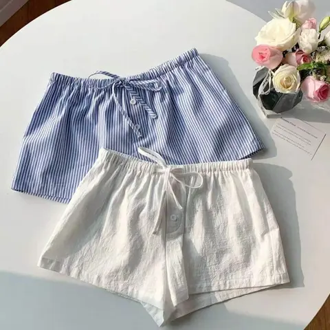 Women's Striped Drawstring Waist Shorts, Tie Waist Shorts, Fitted Holiday Style, Chic Fashionable Adjustable Casual Summer Vacation Look, Women's Bottoms, Plain and Striped Design, Batch D-20260502