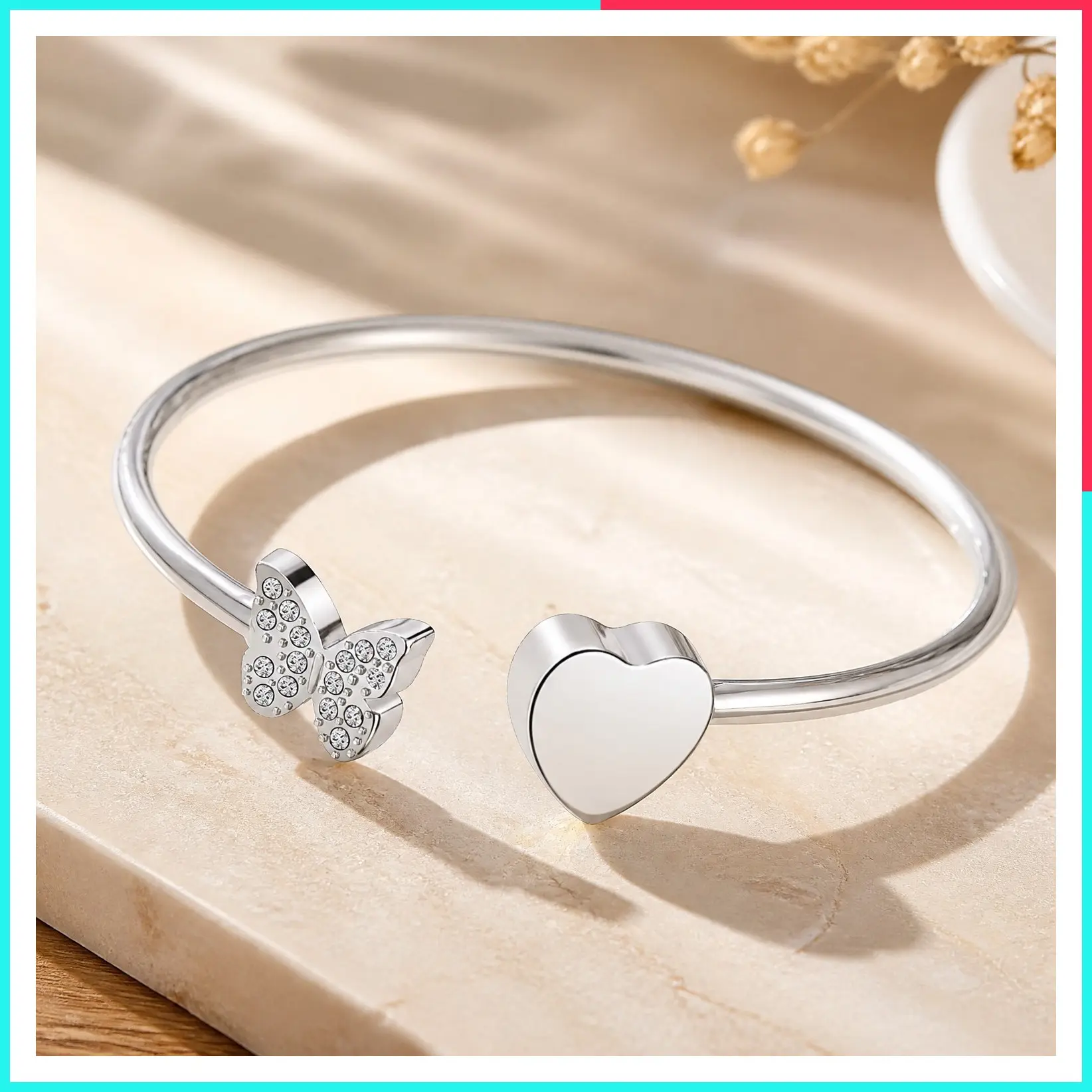 Butterfly Heart Urn Bracelet for Human Ashes, Stainless Steel Openable Cuff Bangle Cremation Jewelry for Women - Always in My Heart