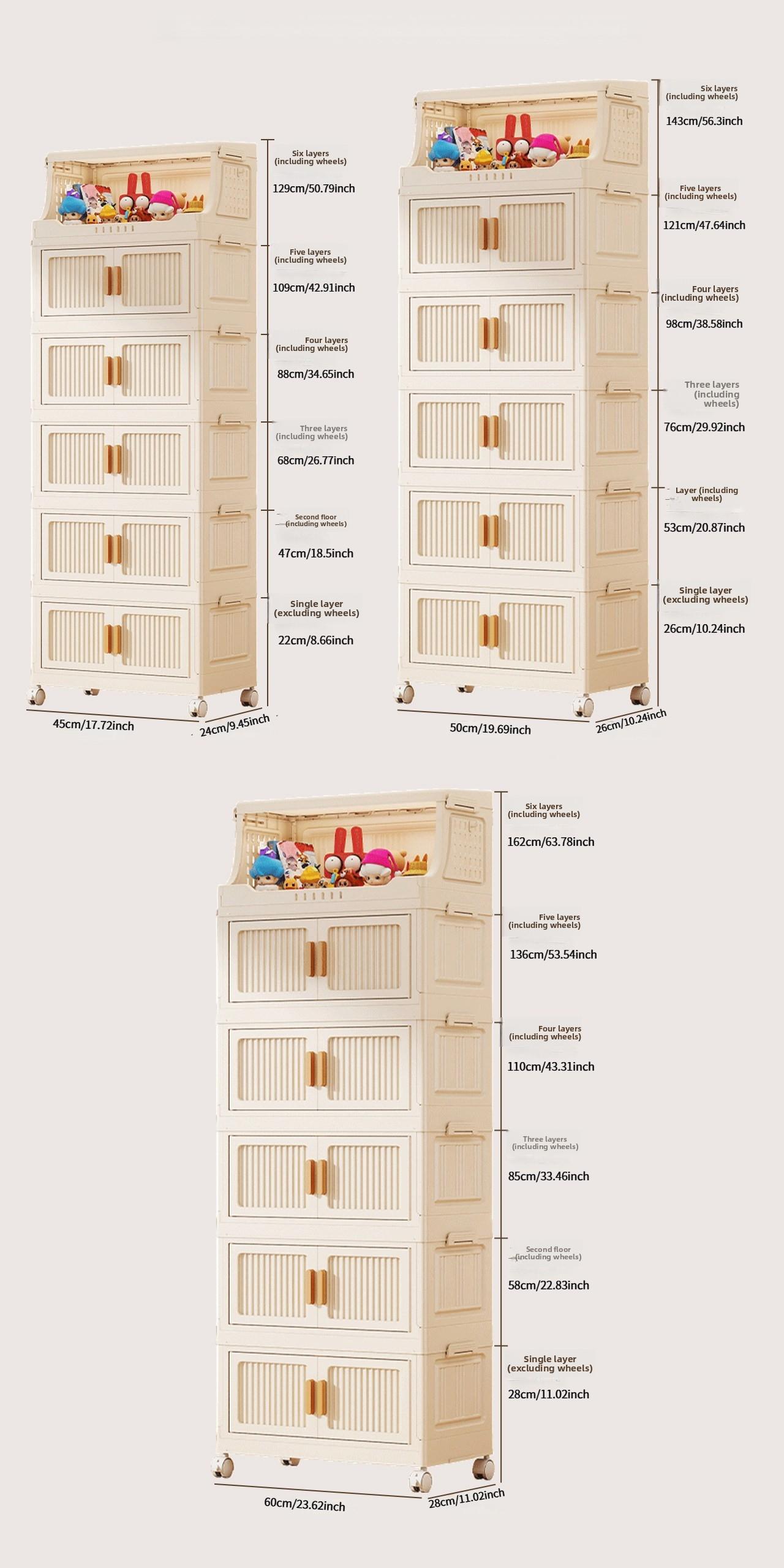 Large-capacity covered multi-tier stackable storage cabinet, wheeled foldable plastic storage cabinet, closet organizer and storage box, decorative cube closet organizer, for living room, bedroom, bathroom, office, dormitory, Space Saving Furniture