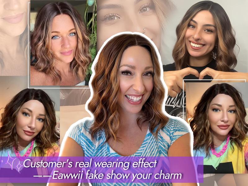 Brown Highlight Short Wavy Wig for Women 4*1 Lace Hairline Synthetic Wig - Natural Appearance for Everyday Hairstyle Adjustable Elastic Band Brown Highlight Short Wavy Wig for Women 4*1 Lace Hairline Synthetic Wig - Natural Appearance for Everyday Hairstyle Adjustable Elastic Band