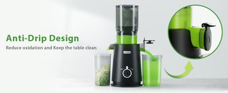 Cold Press Juicer, Whole Juicer, Juicer Machines with 4.35" Wide Mouth, Whole Fruit juicer, Juice Extractor for Vegetable and Fruit, High Juice Yield, Easy to Clean with Brush