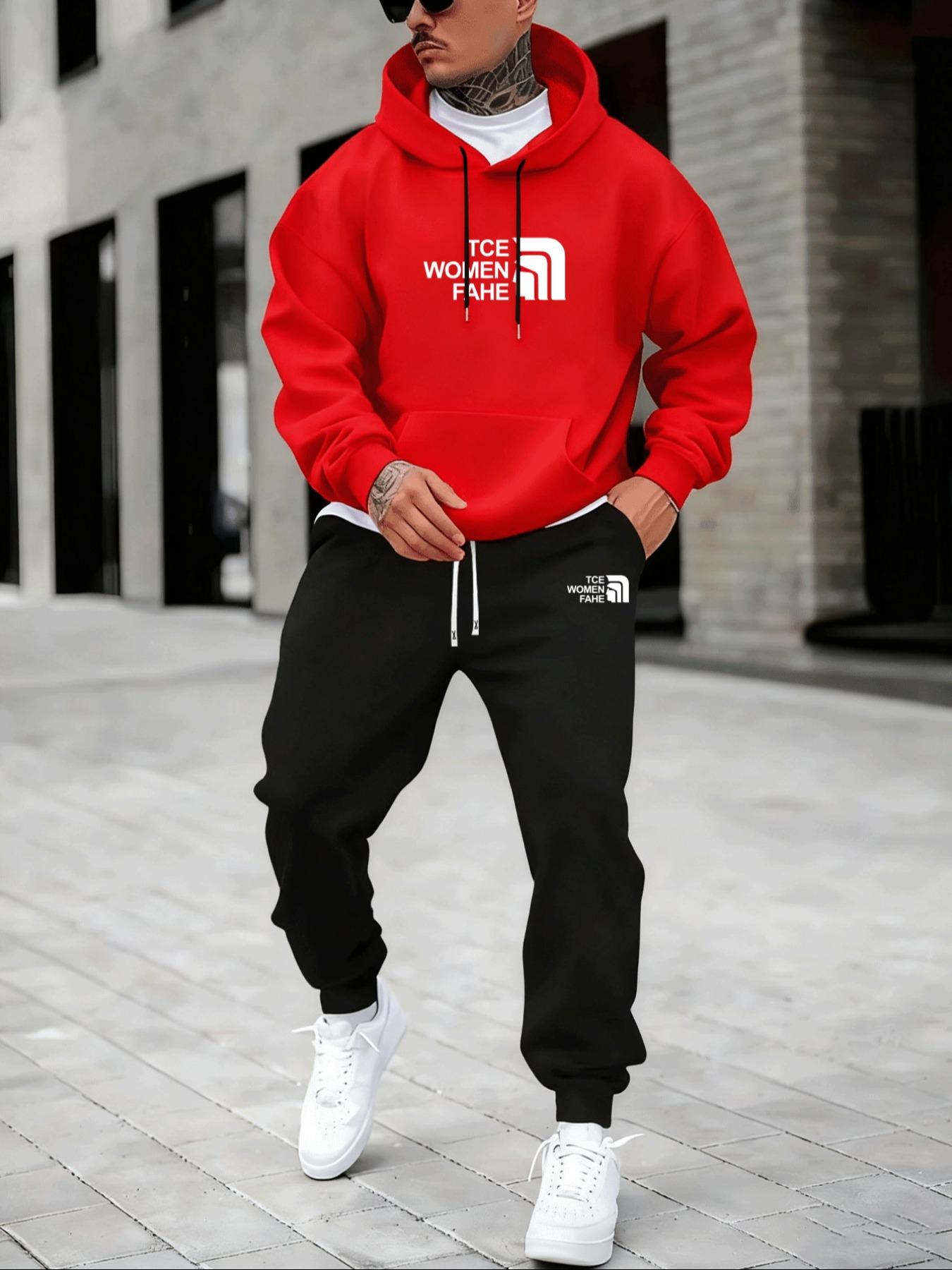 Hypemode Plus Size Set, Letter Print Hoodie & Jogger Pants, Casual Style, Comfortable Fit, Daily Wear, Fall & Winter Fashion