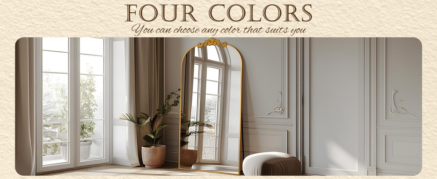 Arched Full Length Mirror, Floor Mirror Freestanding with Carved Metal Frame & Bottom Art Carved, Hanging Mounted Mirror for Living Room, Full Body Mirror for HomeDecor, Standing/Halling Large Wall Mirror for Bedroom