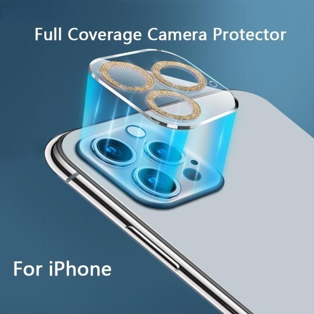 Camera Lens Protector For iPhone 16 15 14 13 12 11 13 Pro Max Mini Glitter Full Cover Camera Lens Protector Glass Smartphone Camera Accessories