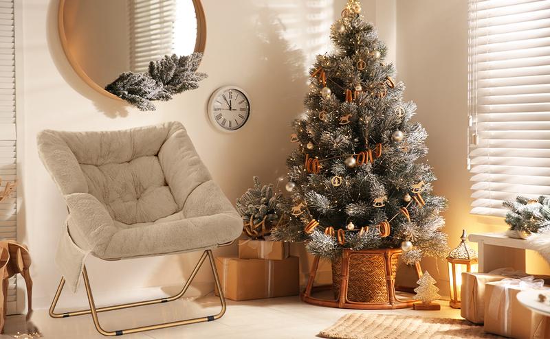 Comfy Saucer Chair, Reading Chairs for Adults, Kids,Foldable Living Room Chairs, Soft Faux Fur Lounge Chair for Bedroom，portable chair