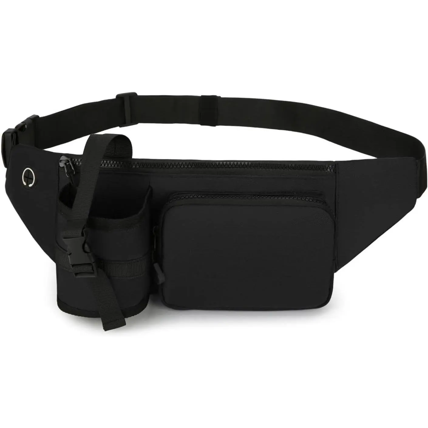 Black Waterproof Fanny Pack With Water Bottle Holder for Men & Women, Adjustable Waist Bag for Hiking, Cycling, Running & Dog Walking, Father's Day Outdoor Gift