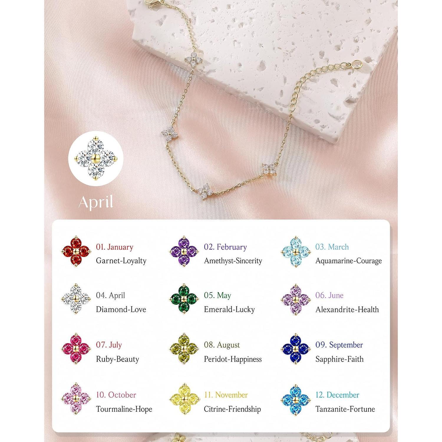 Clover Birthstone  Bracelets for Women Trendy Non Tarnish Gifts
