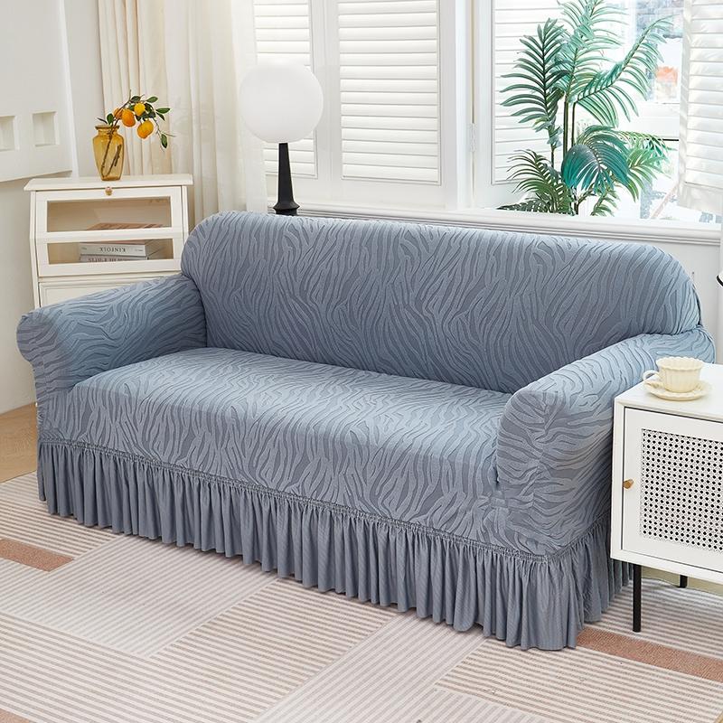 1pc Solid Color Microfiber Water Wave Elastic Stretch Sofa Cover, Elastic Couch Cover, Elastic Sofa Slipcover, Slip Resistant Sofa Protector with Skirt, Easy Care Dust Cover for 1 to 4 Seater Sofas, Home Decoration