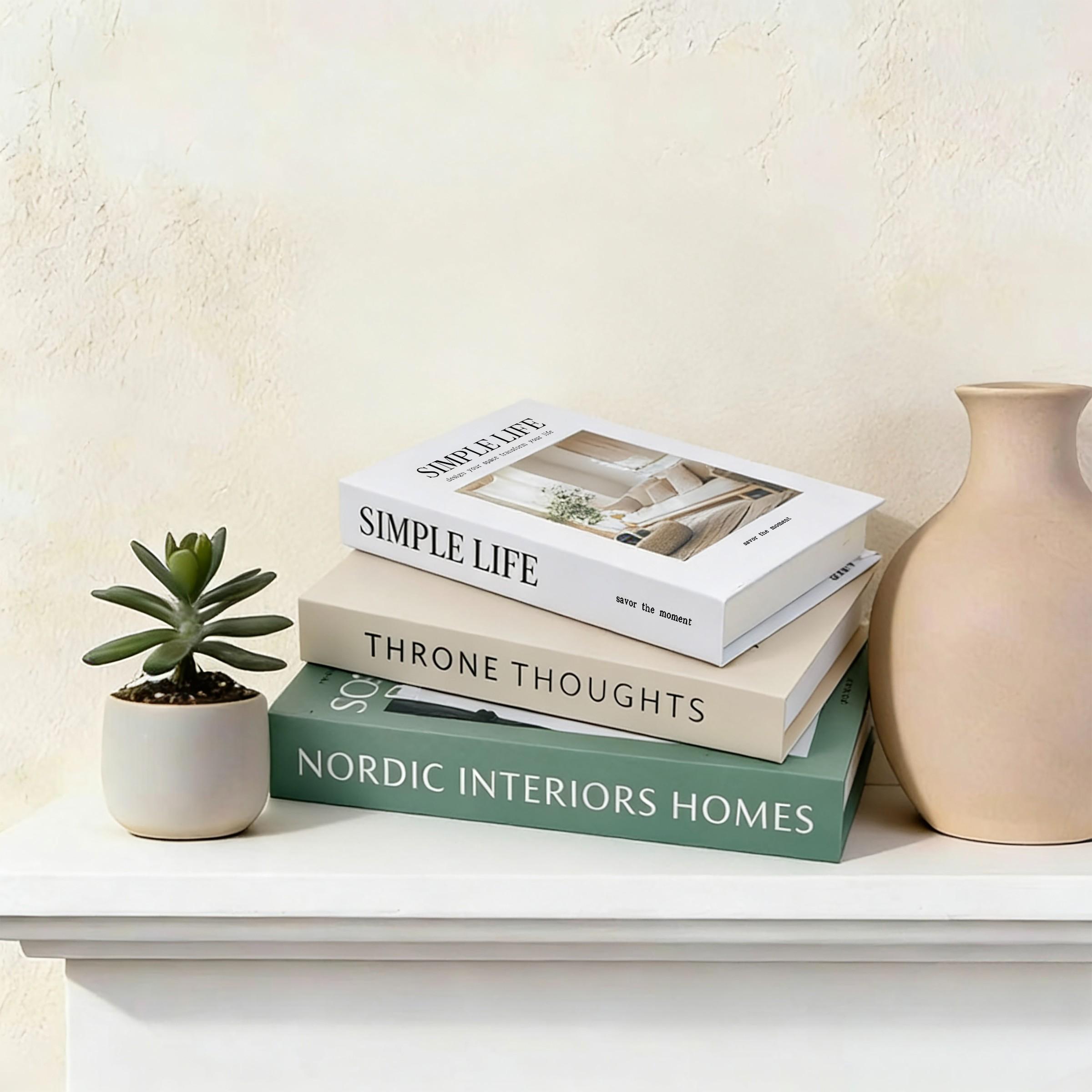 3-Piece Home Decor Book Set, Luxurious Minimalist Decoration, Artificial Realistic Books for Coffee Table, Living Room, Bedroom, Office