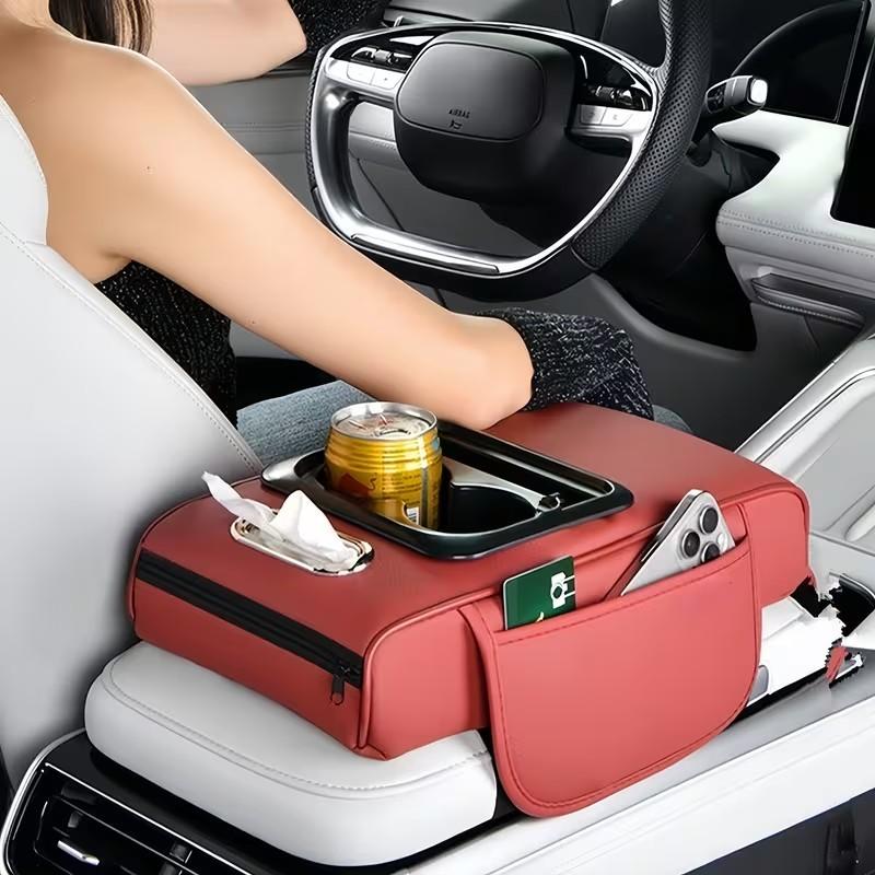 Car Multi-Functional Armrest Box Pad, Expandable Storage Box, Fits Most Car Models, with Cup Holder & Phone Slot, Multifunctional Car Organizer