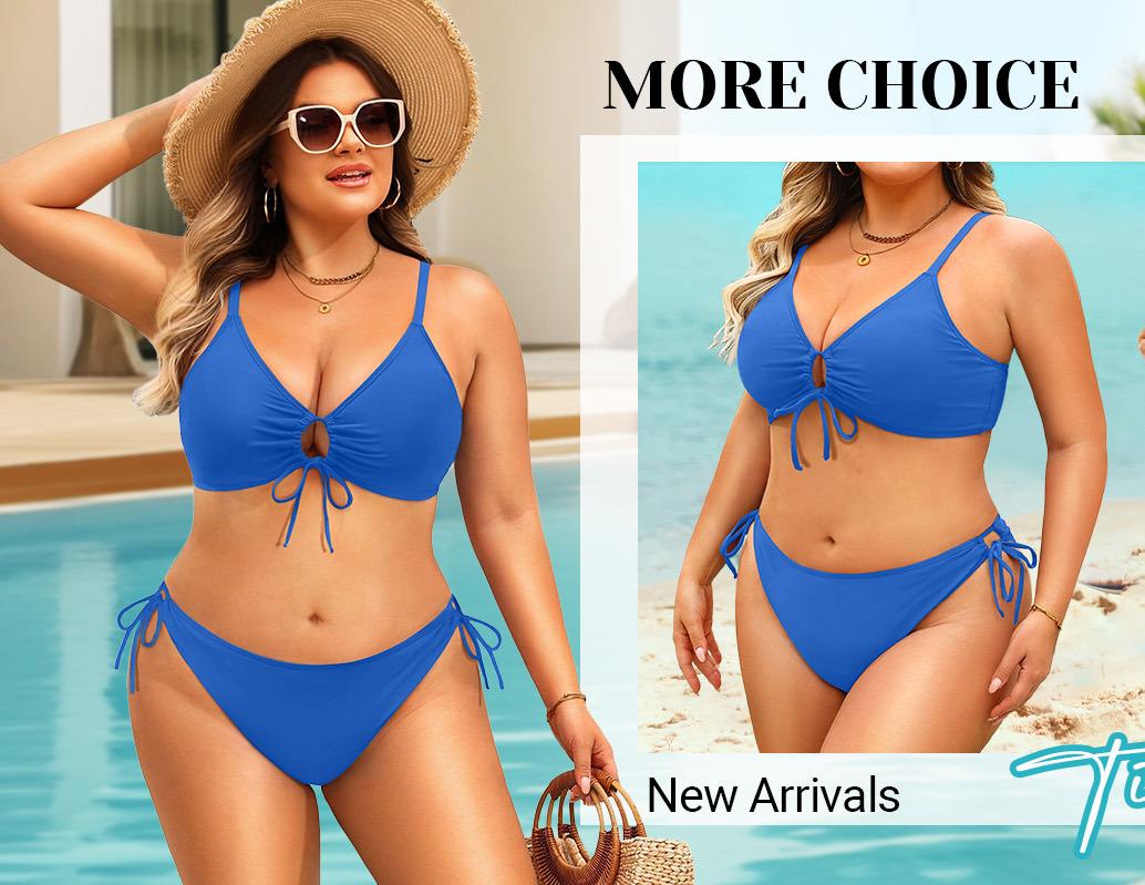 Daci Women's Plus Size Triangle Bikini Set, Sexy Tie Front Two-Piece Swimsuit