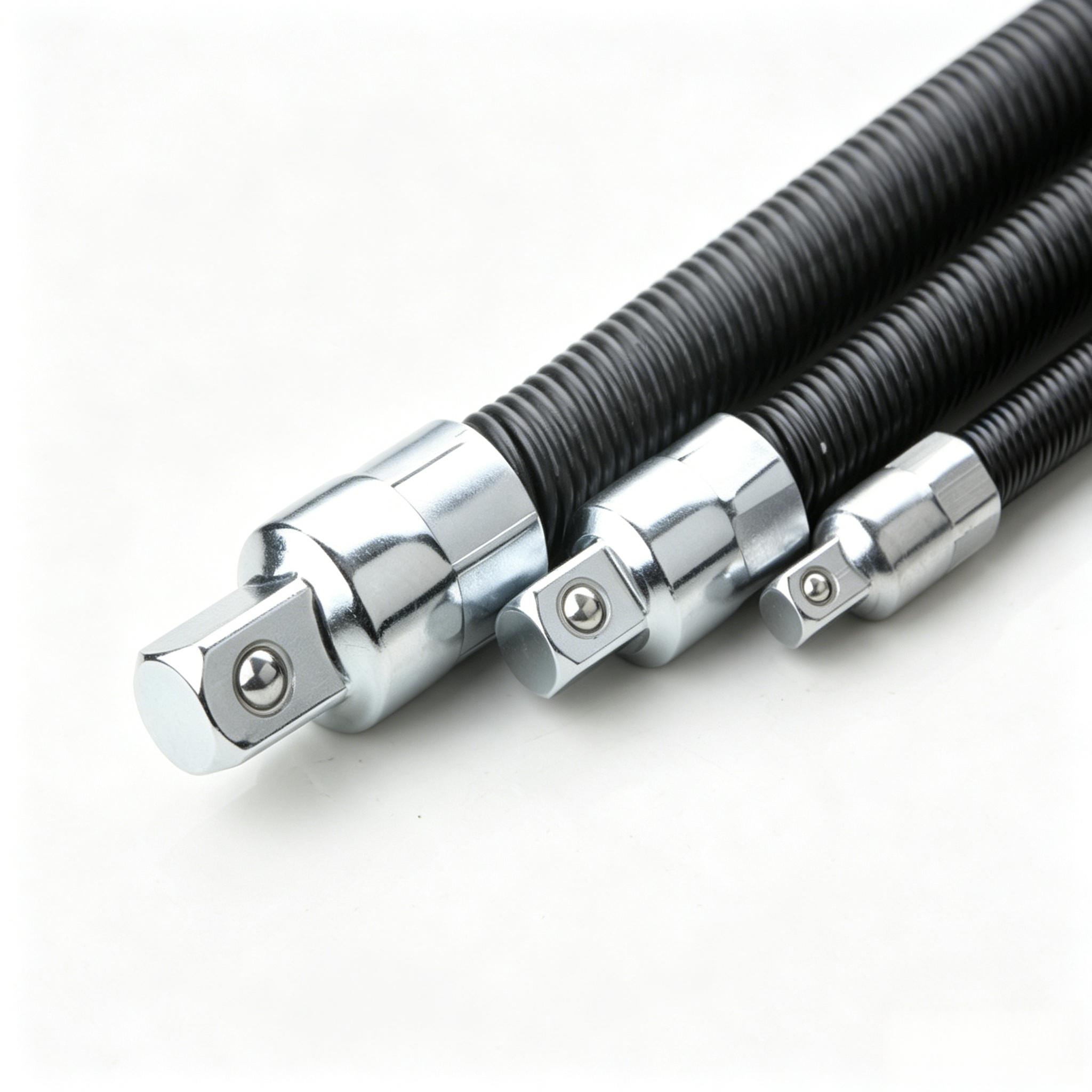 3Pcs Flexible Socket Extension Bar Set, 1/4" 3/8" 1/2" Drive Bendable Wrench Extender Rods, Flexible Connecting Shafts, Auto & Home Repair Tools, Car Mechanic Accessories-YY1