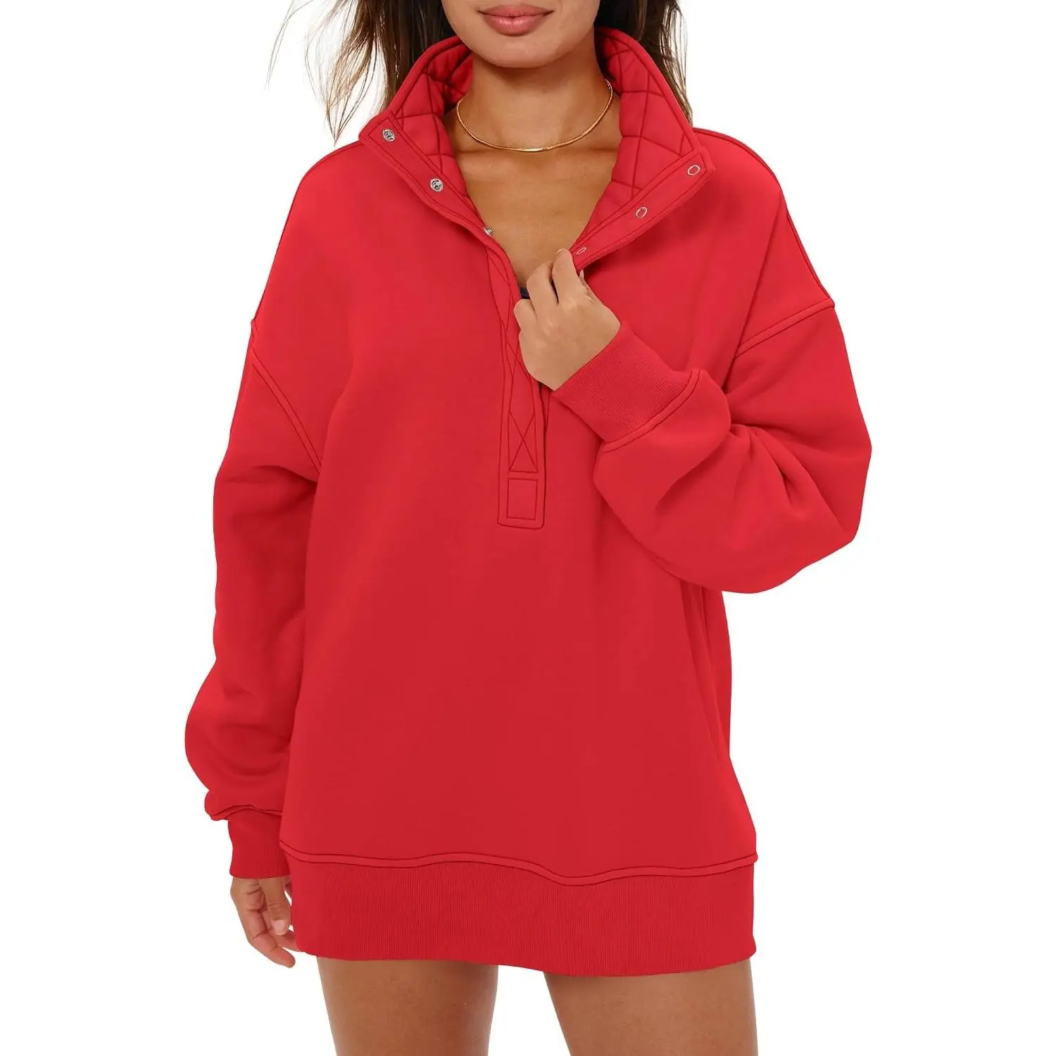 Women's Light Basic Solid Henley Neck Button Oversized Long-Sleeve Sweatshirt, Casual Pullover Top for All Seasons, 2026 Fashion Outfits